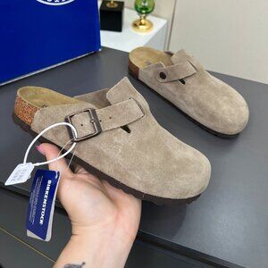 Birkenstock Boston Clog Suede Sandal Taupe